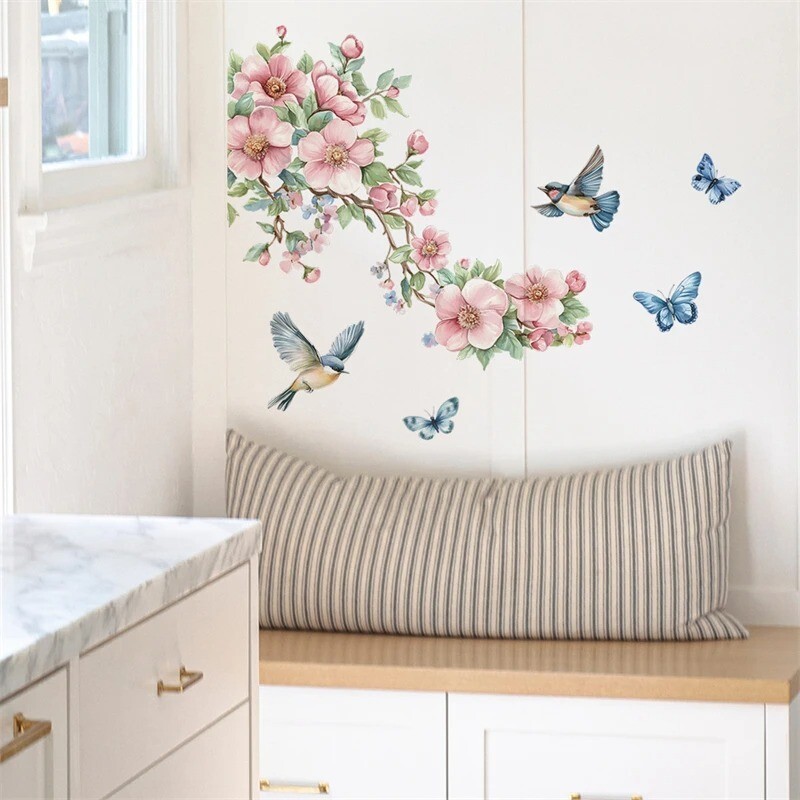 Removable Flower Tree Branch Decals Animal Birds Wall Sticker Vinyl Home Decor