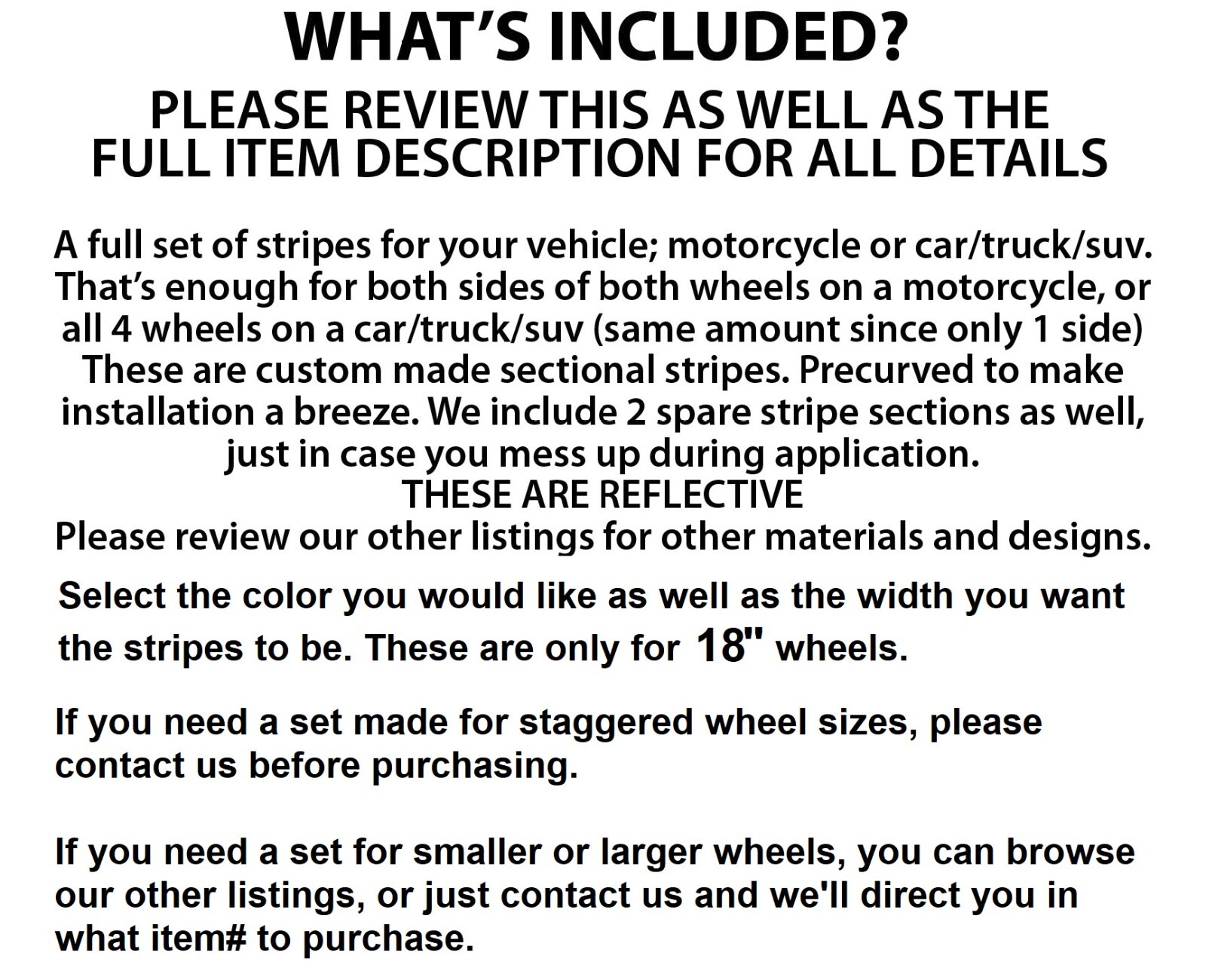 3M REFLECTIVE RIM STRIPES WHEEL DECALS TAPE STICKERS MOTORCYCLE CAR for 18" RIMS