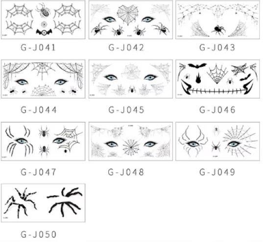 20 Sheets New Halloween Holiday Face Makeup And Terror Spider Design Stickers