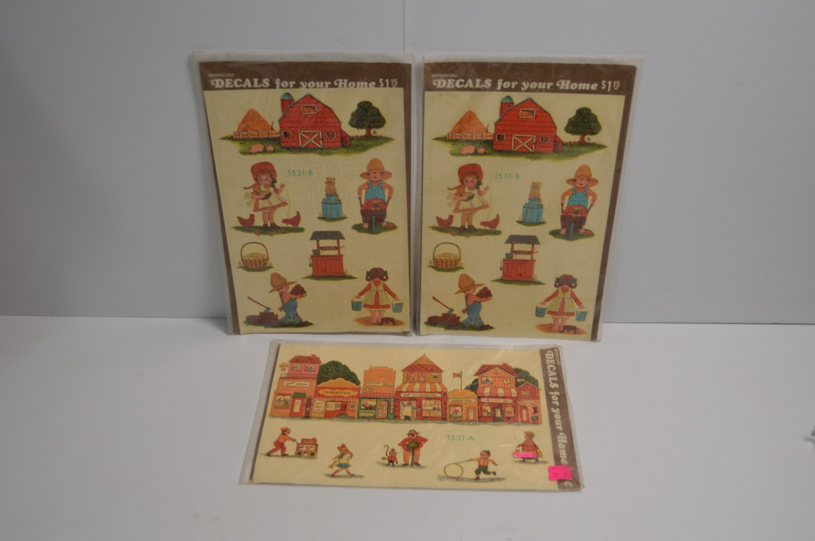 3 Vintage Meyercord Decals for Your Home Farm Barnyard Hometown Storefronts MCM