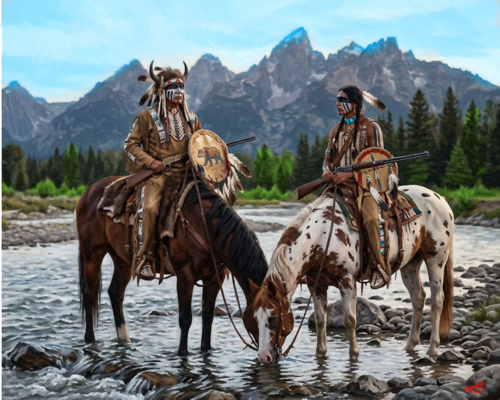 Native American Indian Chief & Buffalo, Best Friends Gallery Canvas Wrap SN/LE