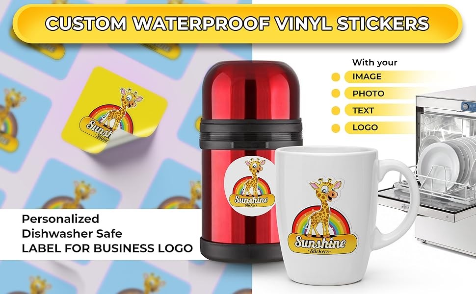 Sunshine Stickers Custom Waterproof Vinyl Stickers with Your Image Photo Text or