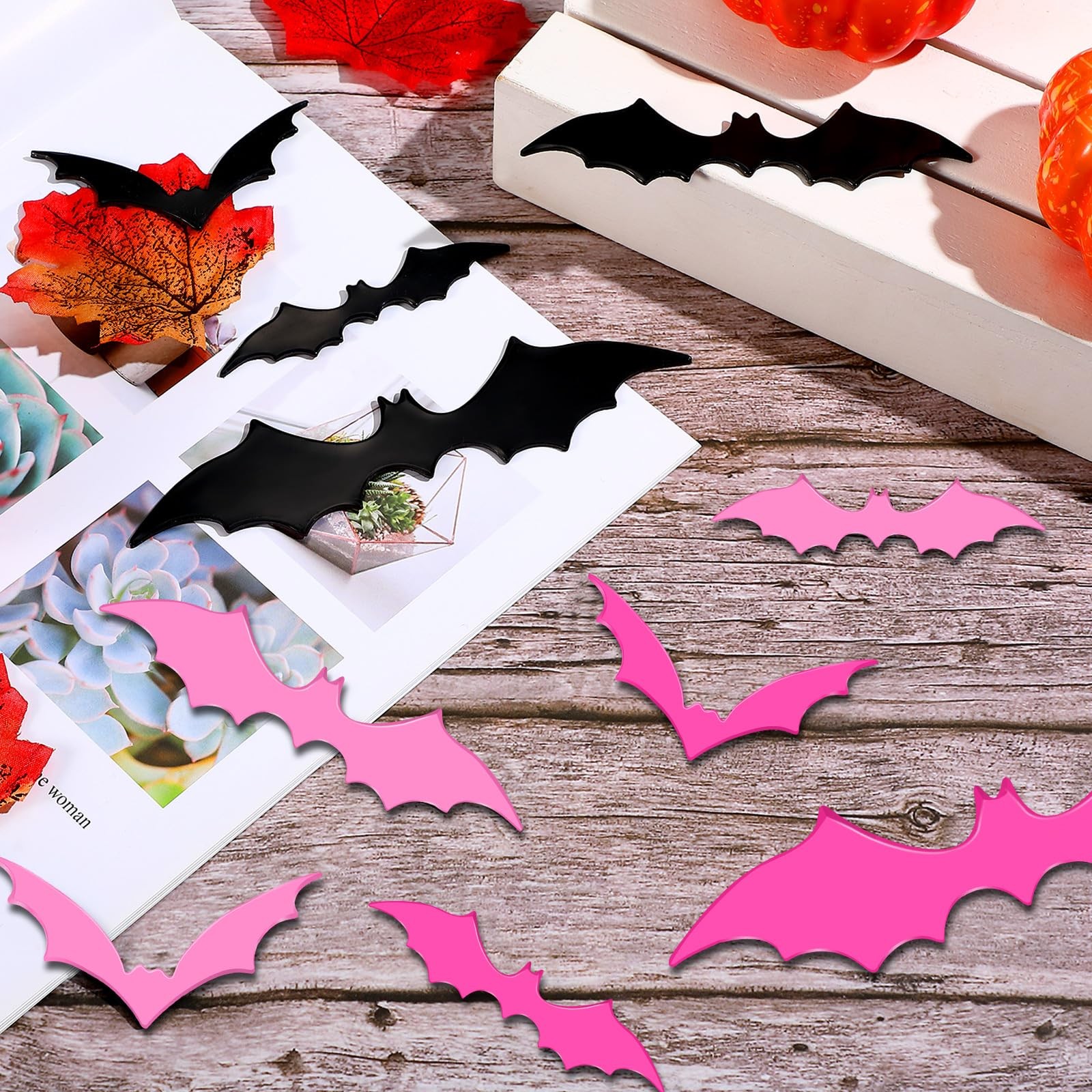 Konohan Halloween Bat Magnets 15 Pcs 3D PVC Black Pink Hot Pink 16×4-8x4cm