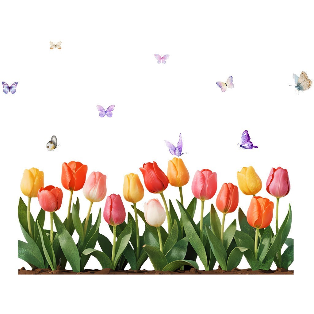 Colorful Tulip Static Cling – Waterproof Reusable Window Decal 15.7×7.9 inches