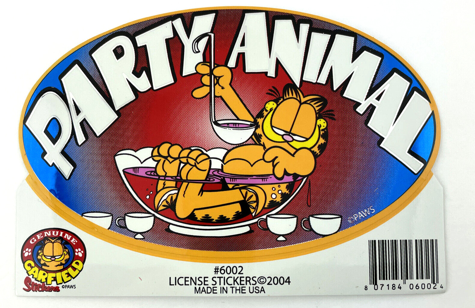 Garfield Funny Cat Sticker Party Animal Funny New Years Eve Punch Bowl 6×3.5"
