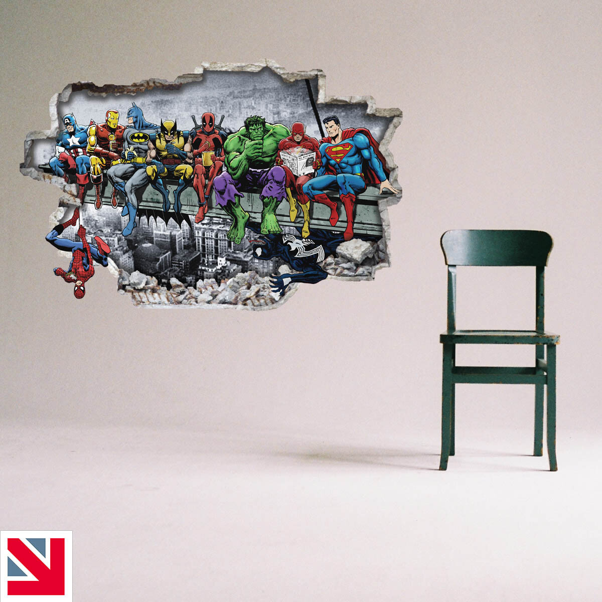 SUPERHEROES ON BEAM Wall Sticker Vinyl Decal Mural Poster Funny Parody