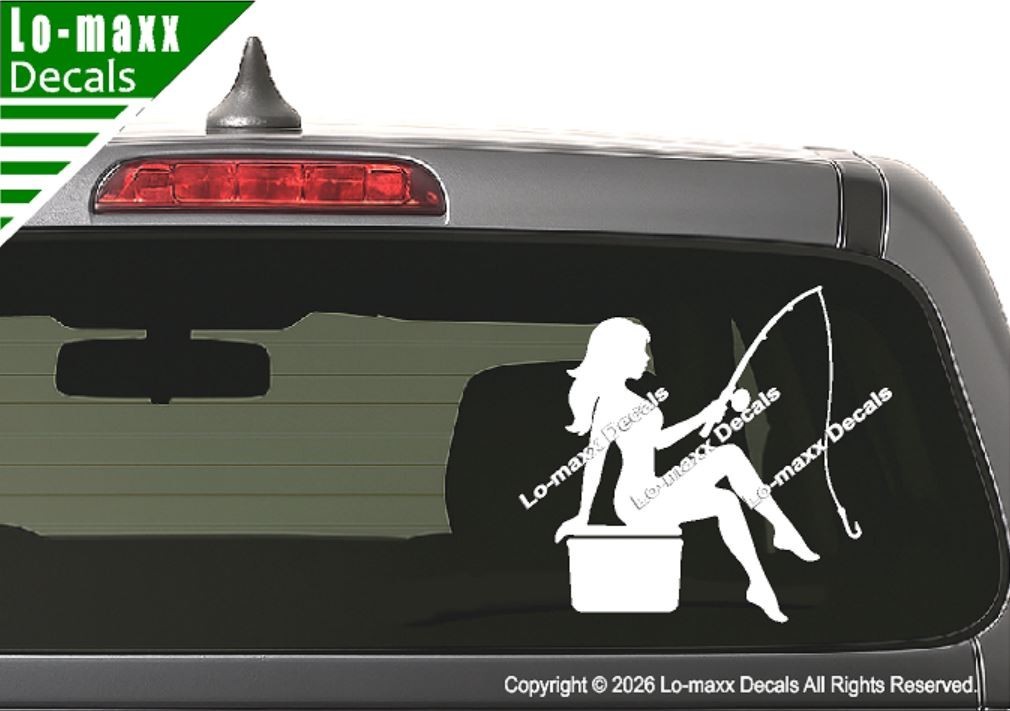 Mudflap Fishing Girl Die Cut Vinyl Decal High Performance Truck Car Sticker