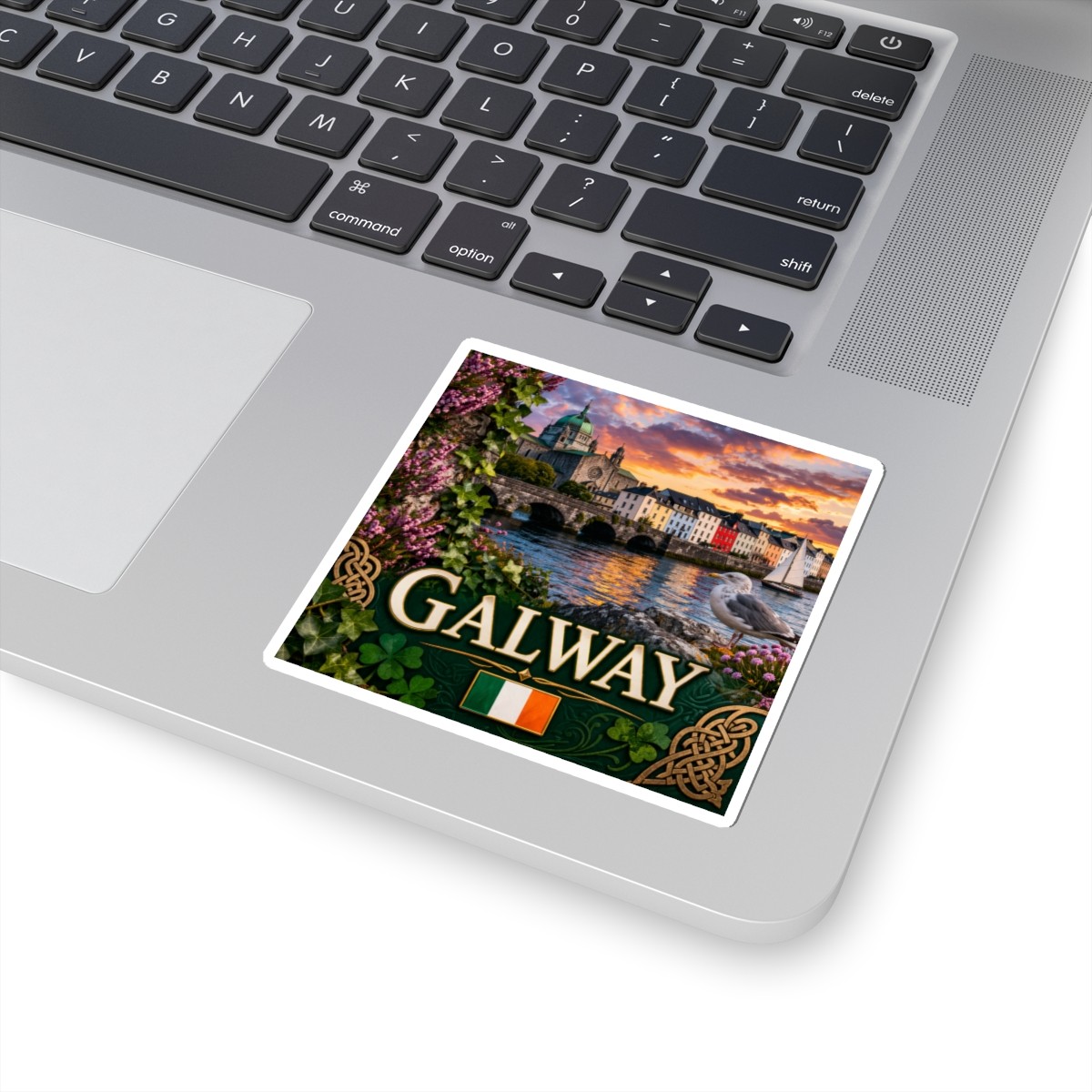 Galway Ireland Sticker | Scenic Harbor Town, Irish Flag, Celtic Knot Design