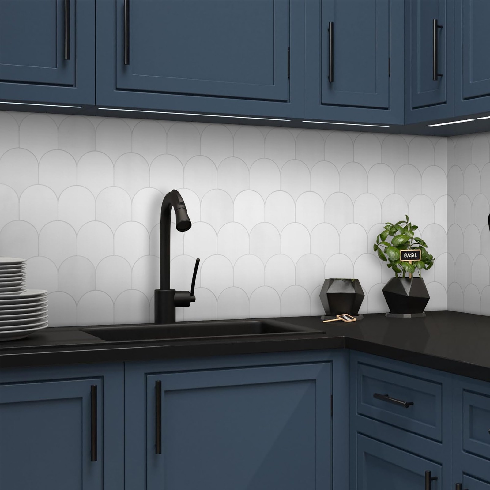 10-Sheet Fish Scale Peel and Stick Backsplash Tile, 11.4" x 10.9" Stone Comp…