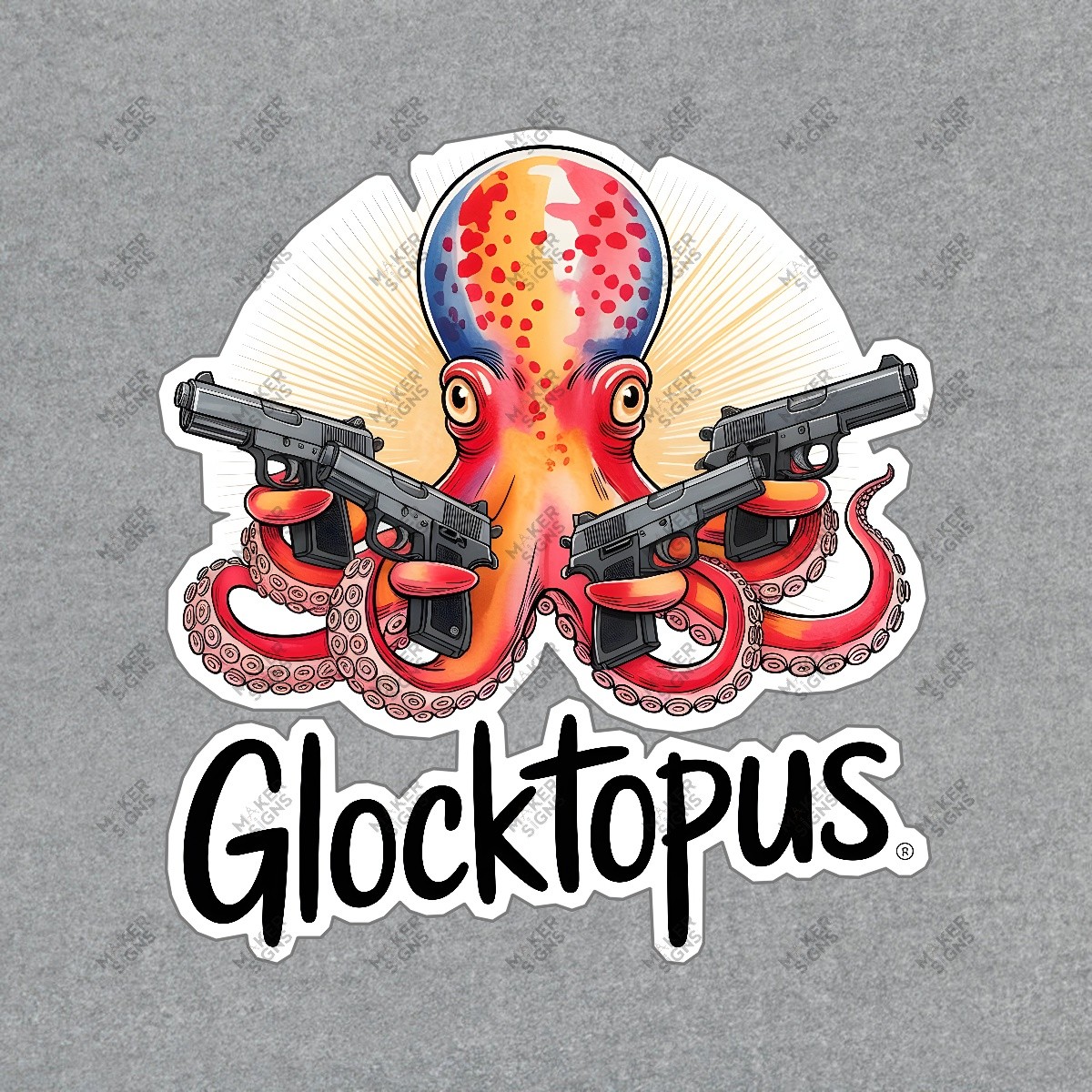 Glocktopus Cartoon Octopus Gun Art Whimsical Marine Life Decor Unique #7704