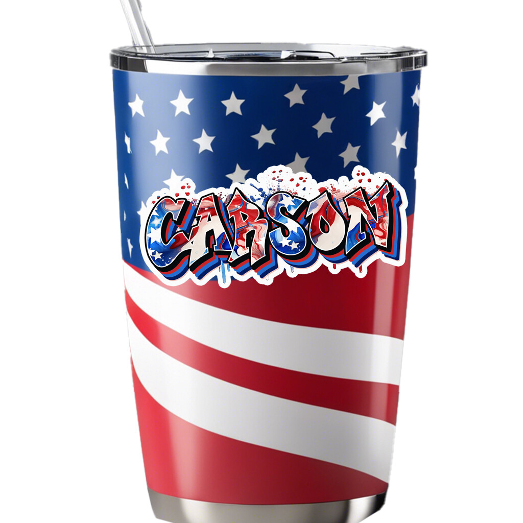 Custom USA Patriotic Name Sticker Graffiti Vinyl Decal Gift Water Bottle Laptop