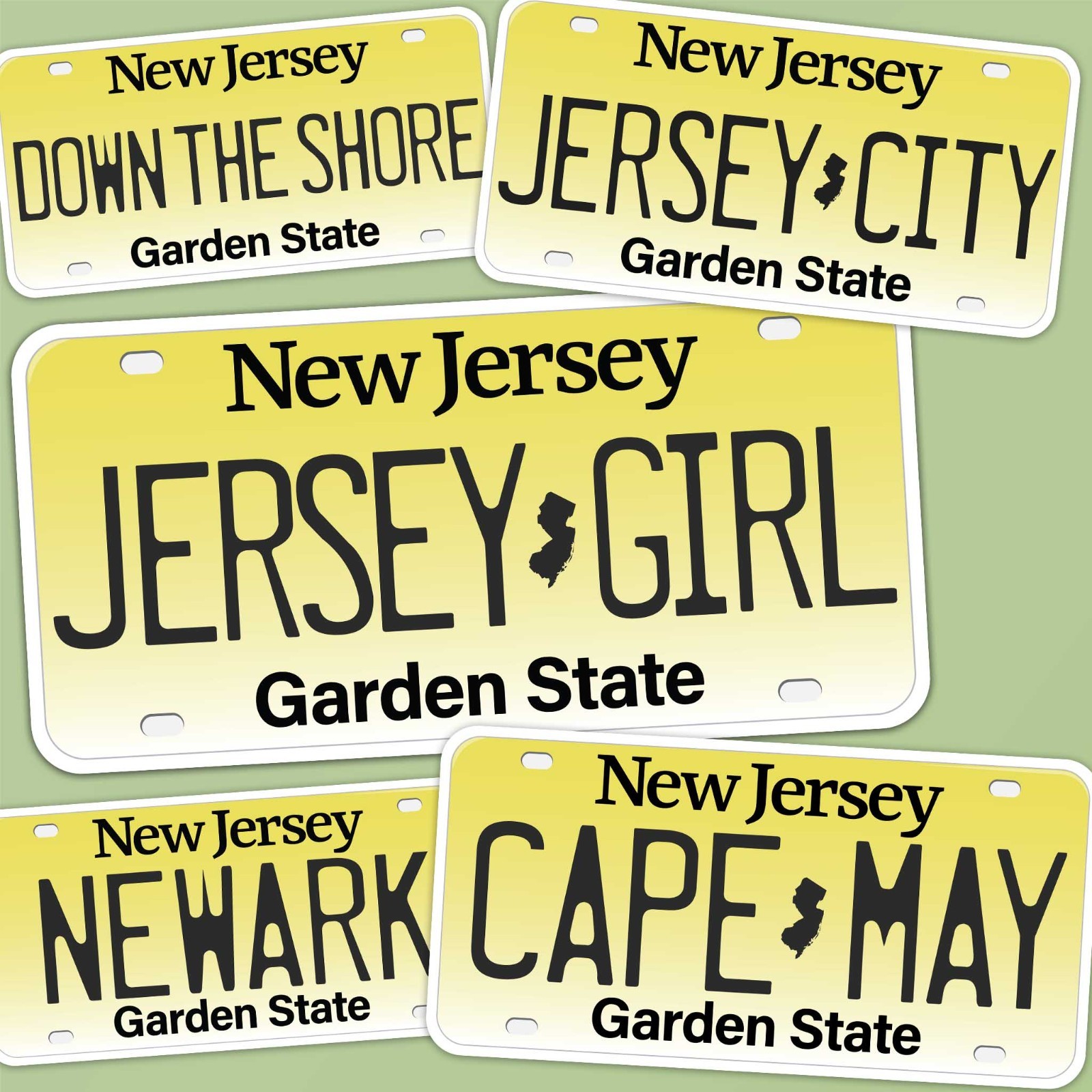 New Jersey License Plate Stickers – Choose Your NJ City or Saying Decal