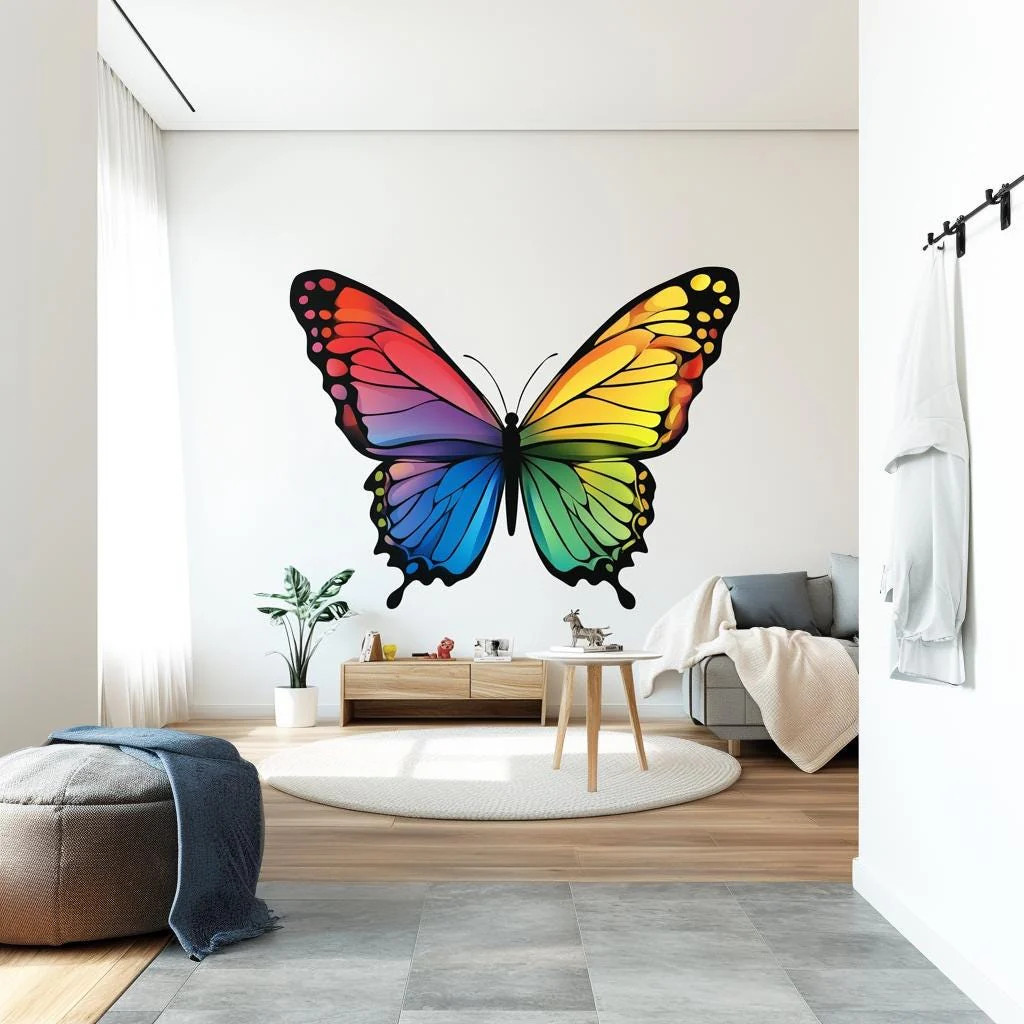 Large Rainbow Butterfly Wall Decal | Colorful Butterfly Sticker