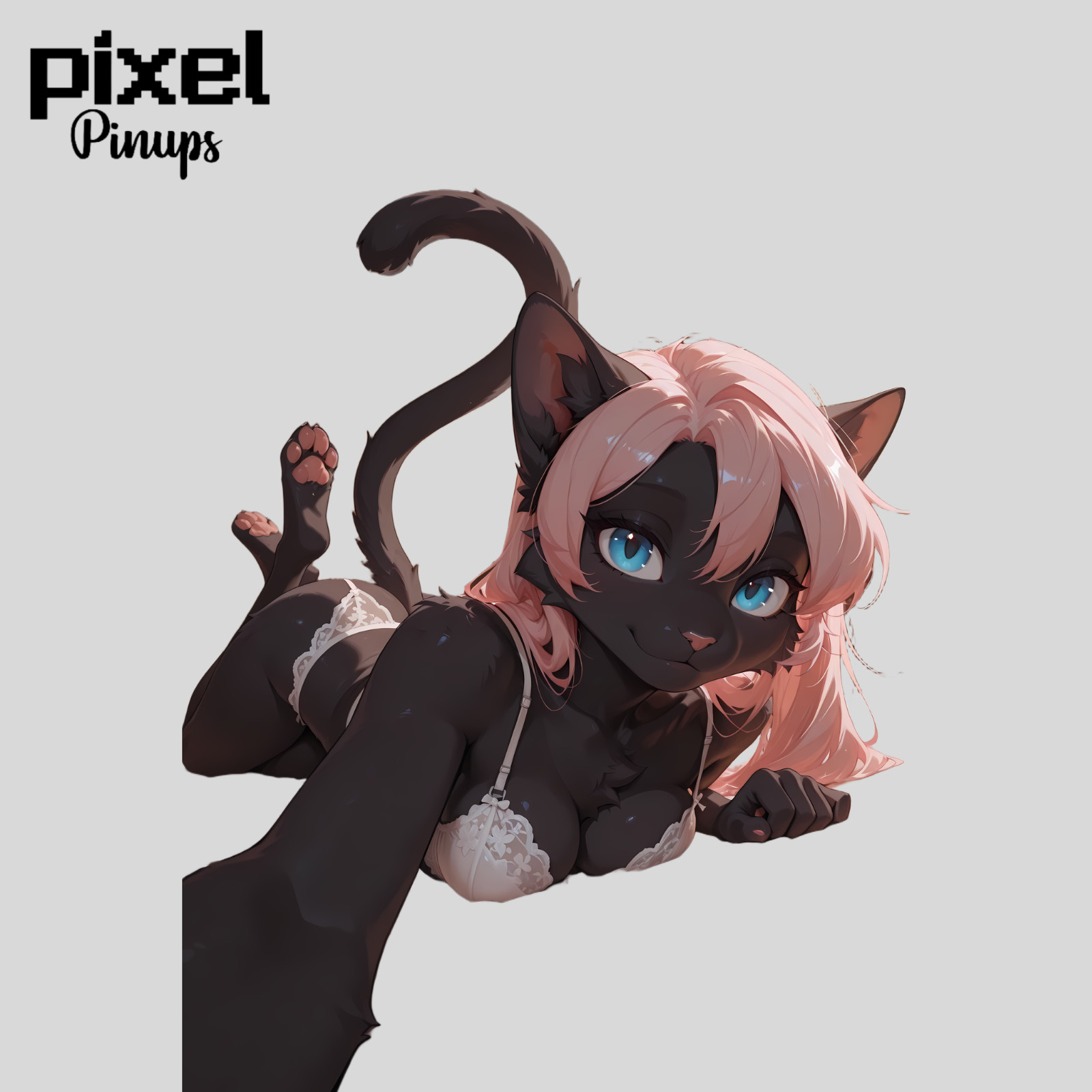 Furry Cat Pinup Sticker 5.1" Gigi Bed Selfie Lingerie Pawpads Vinyl Waifu