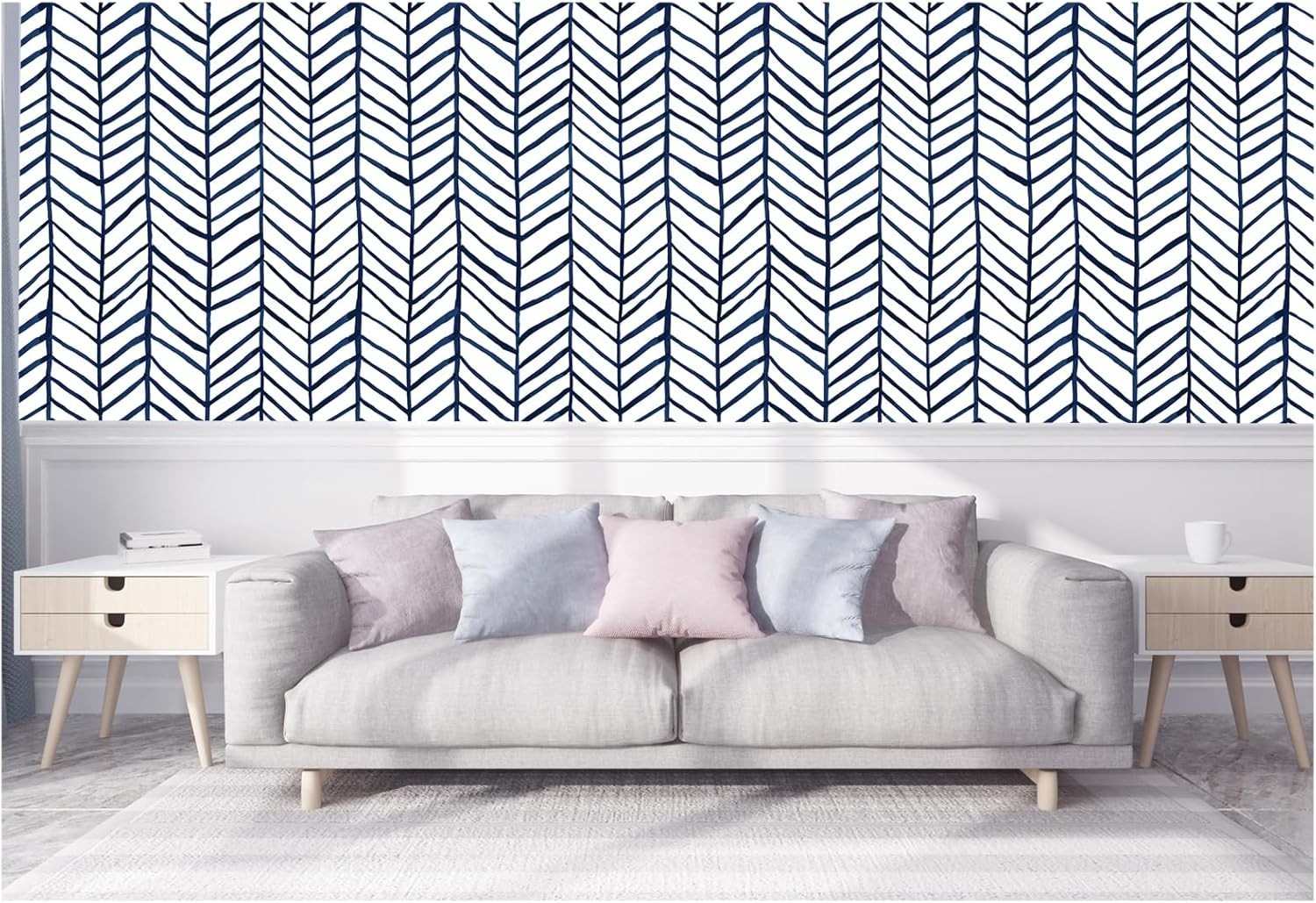 Peel Stick Accent Wallpaper Herringbone Black White Vinyl Removable Modern Chic