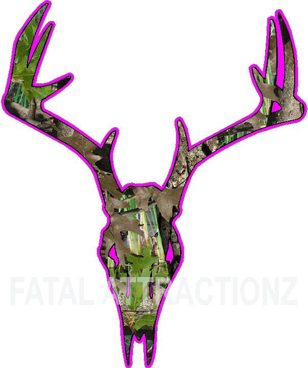 Hot Pink Camo Deer Skull S11 Vinyl Sticker Decal hunting real buck whitetail