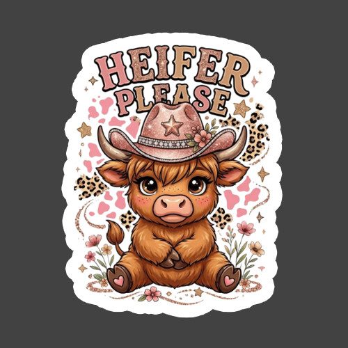 Highland Cow Sticker Vinyl Decal Heifer Please Cute Cowgirl Western Humor Gift