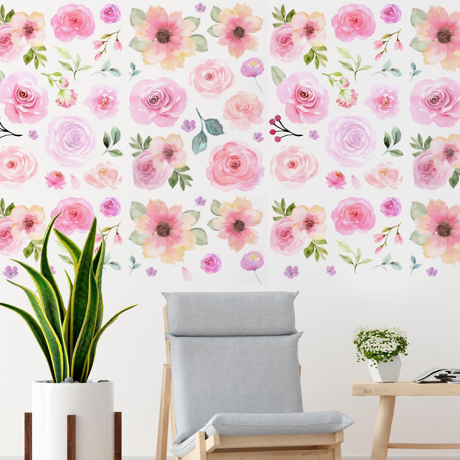 60pcs Pink Flower Wall Sticker PVC Peel and Stick Wall Decals Cute Peony Flor…