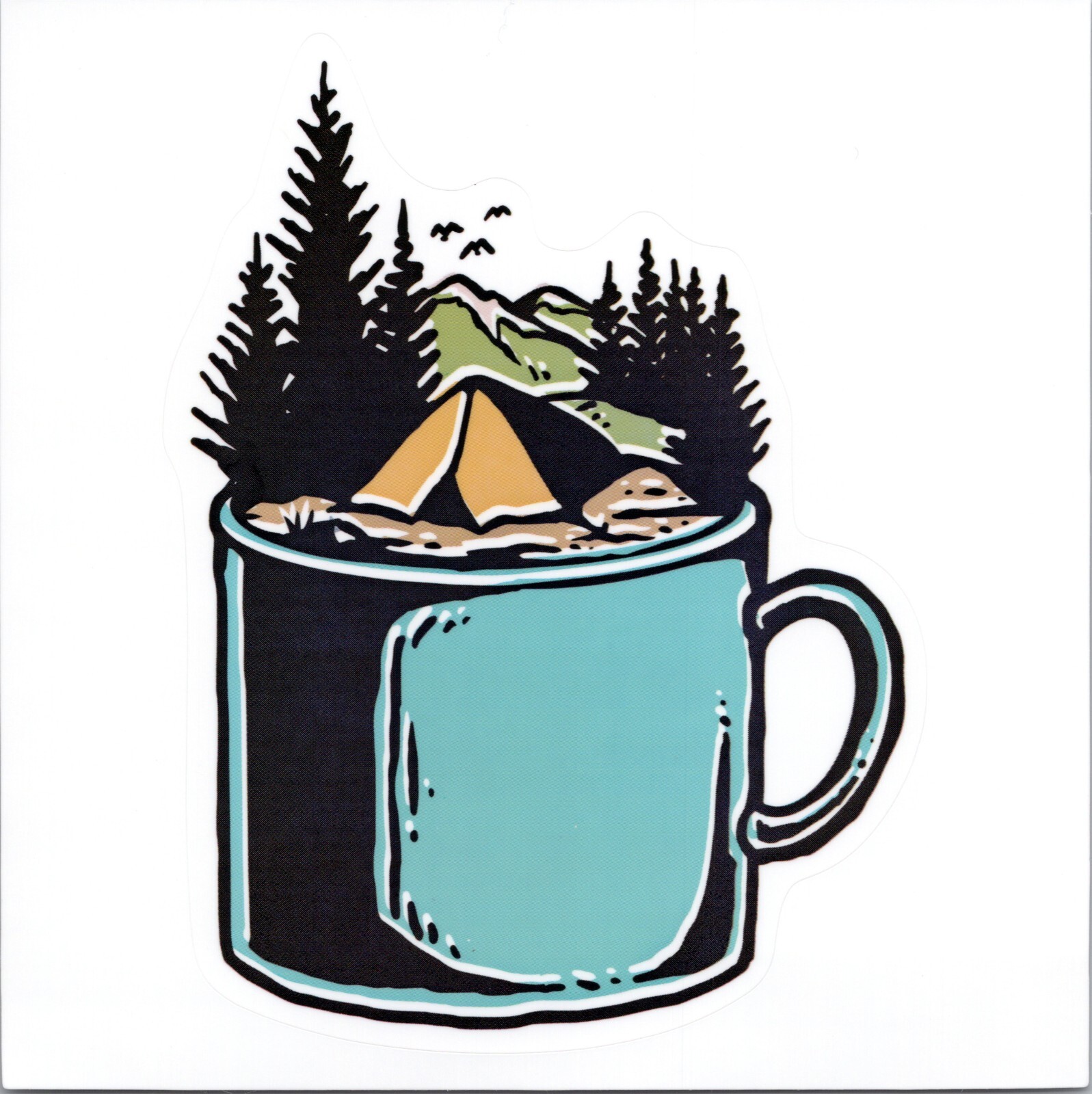 A FRESH MUG OF MOUNTAIN BREW – Vinyl Sticker – 4.25in x 3.25in