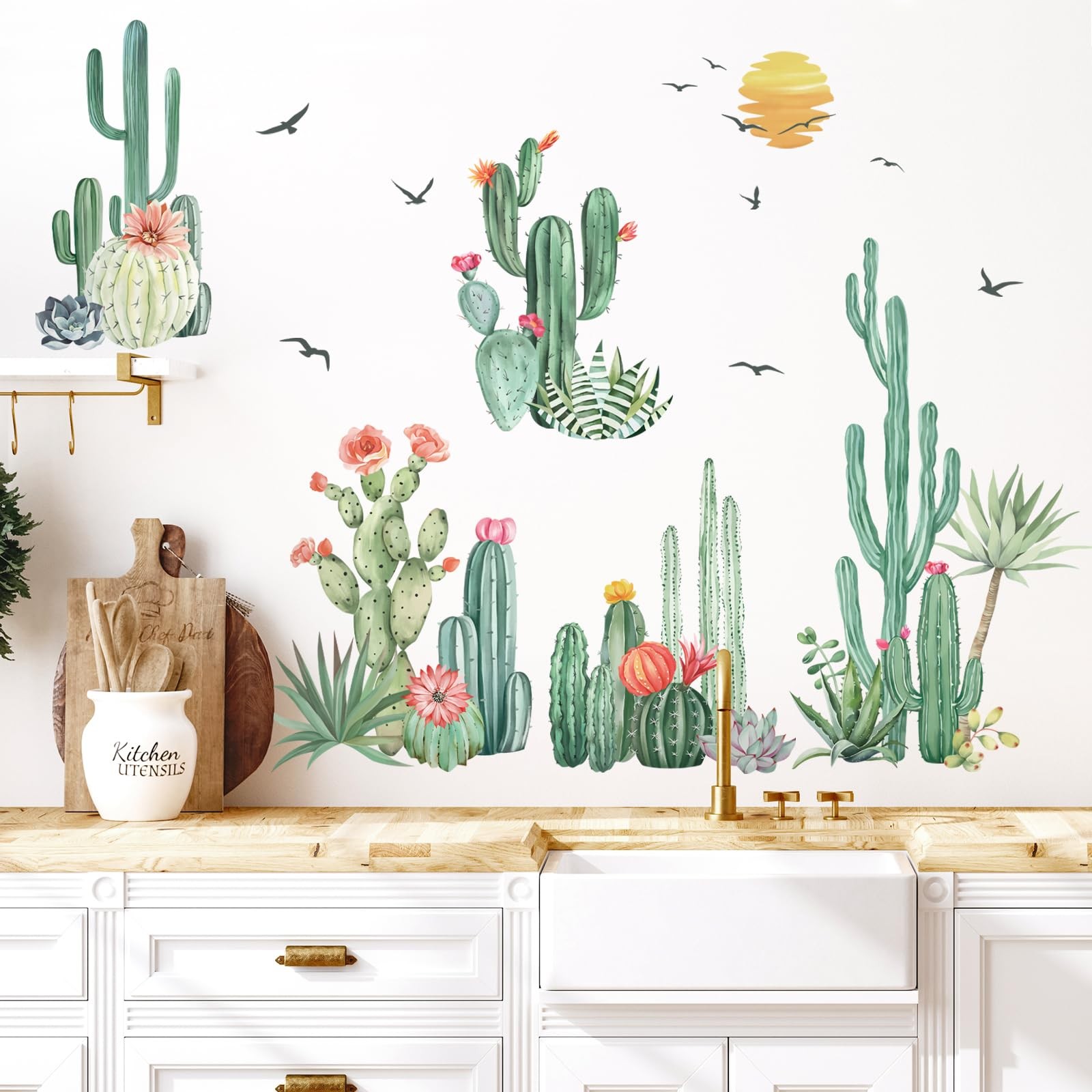 Green Cacti Palm Trees Wall Stickers Tropical Plants Wall Decals Removable an…