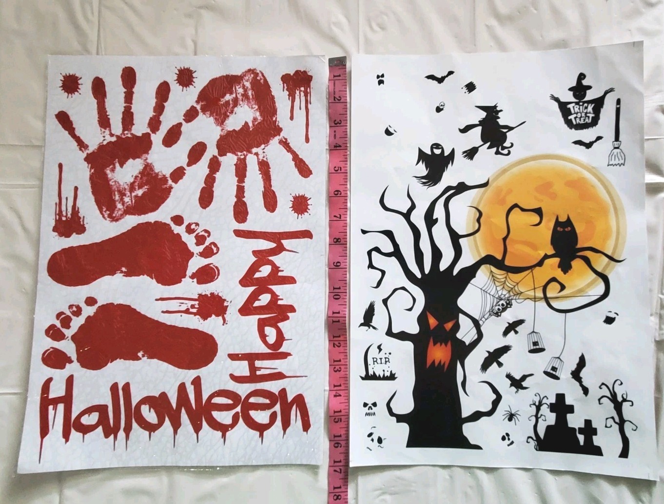 6 Sheets Halloween Decoration Stickers Handprint Footprint Cat Ghost Spider
