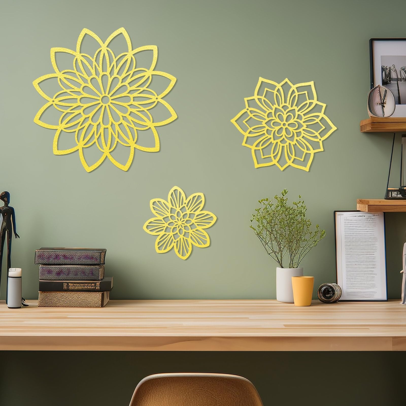 3 Pieces Metal Flowers Wall Decor, Black Wall Decoration Metal, Flower Art Wa…