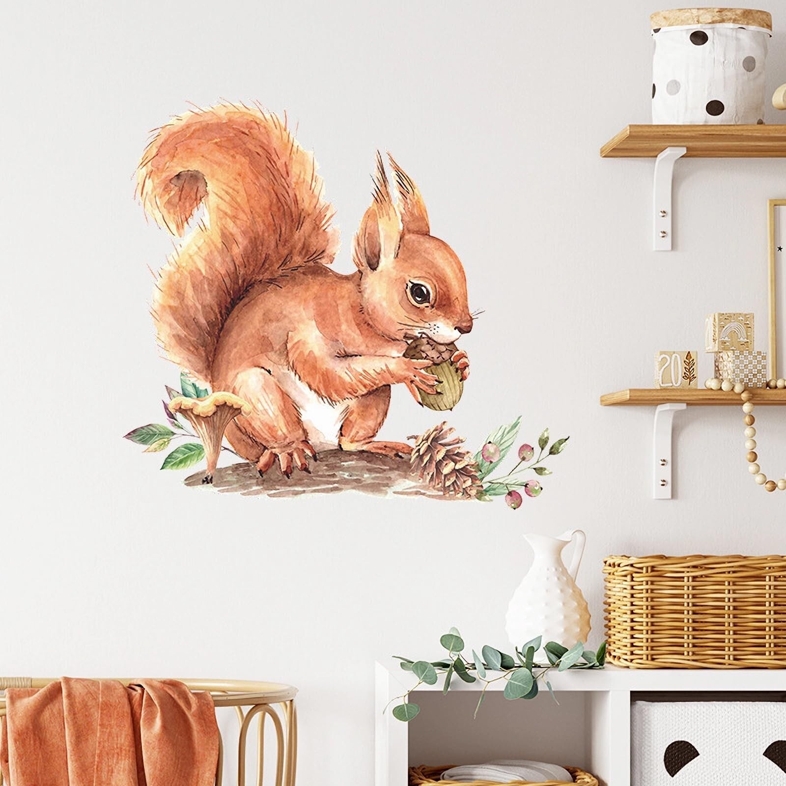 Cute Baby Squirrel Pinecone Wall Stickers, sacinora Cartoon Little Animal Wal…