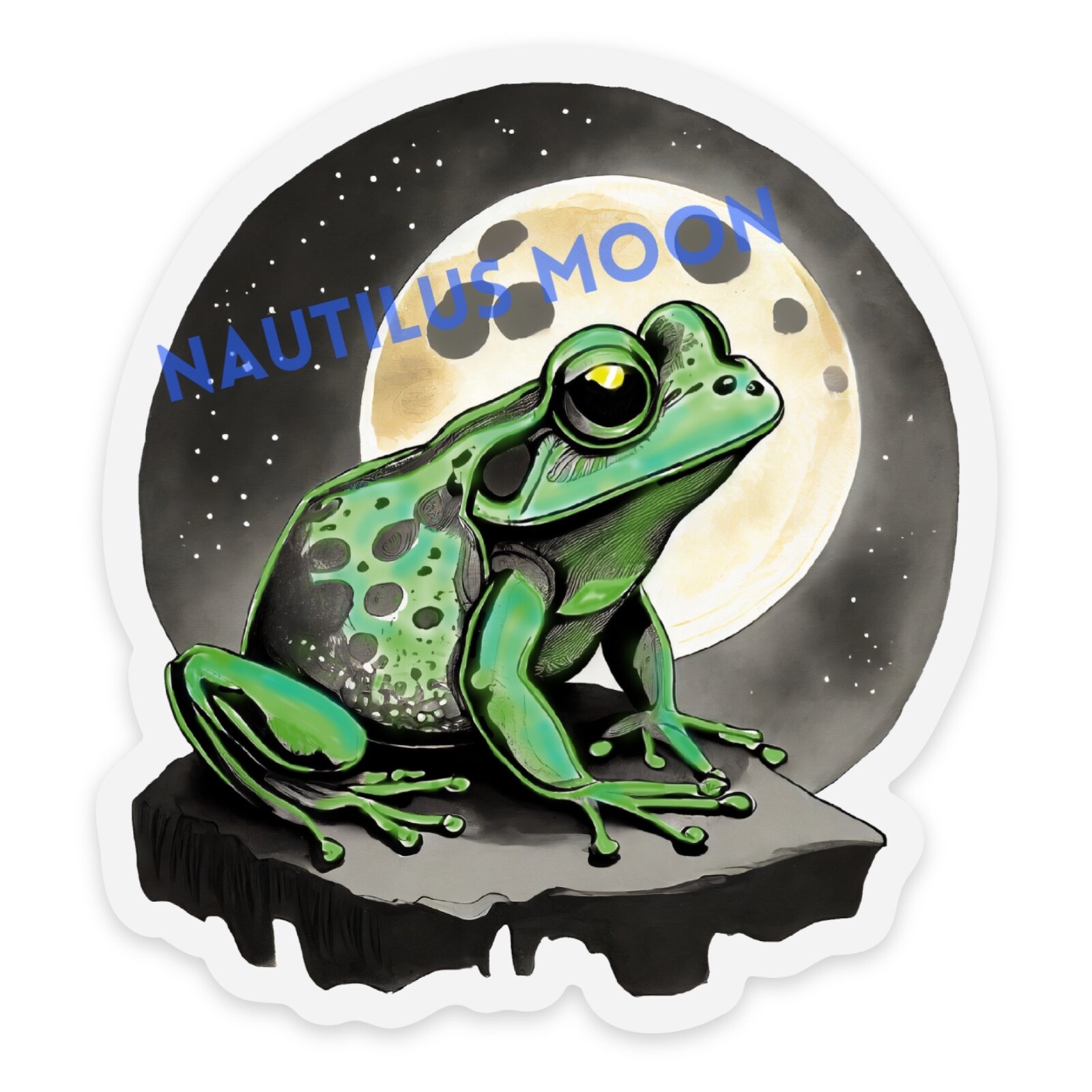 Vinyl Sticker Decal Frog and Moon with clear/frosty background