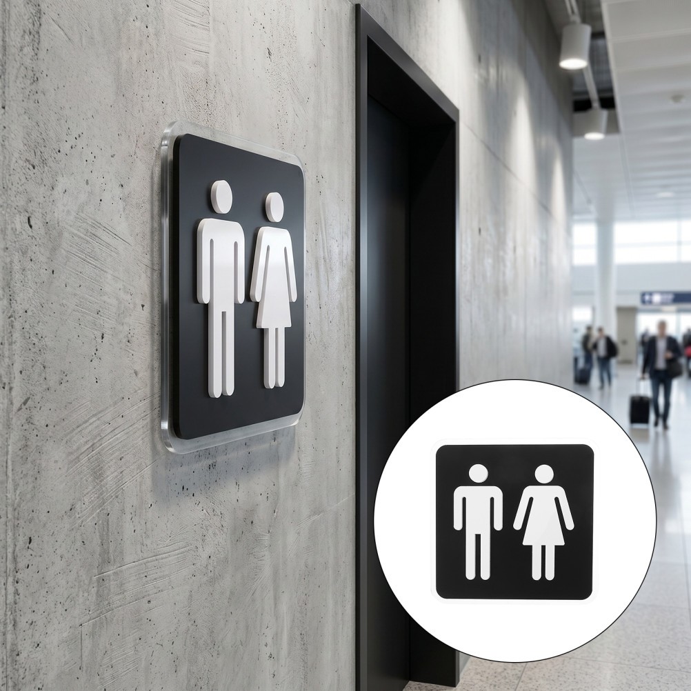 Unisex Restroom Sign: 3.94 X 3.94 Inches Black Acrylic Sign with Strong
