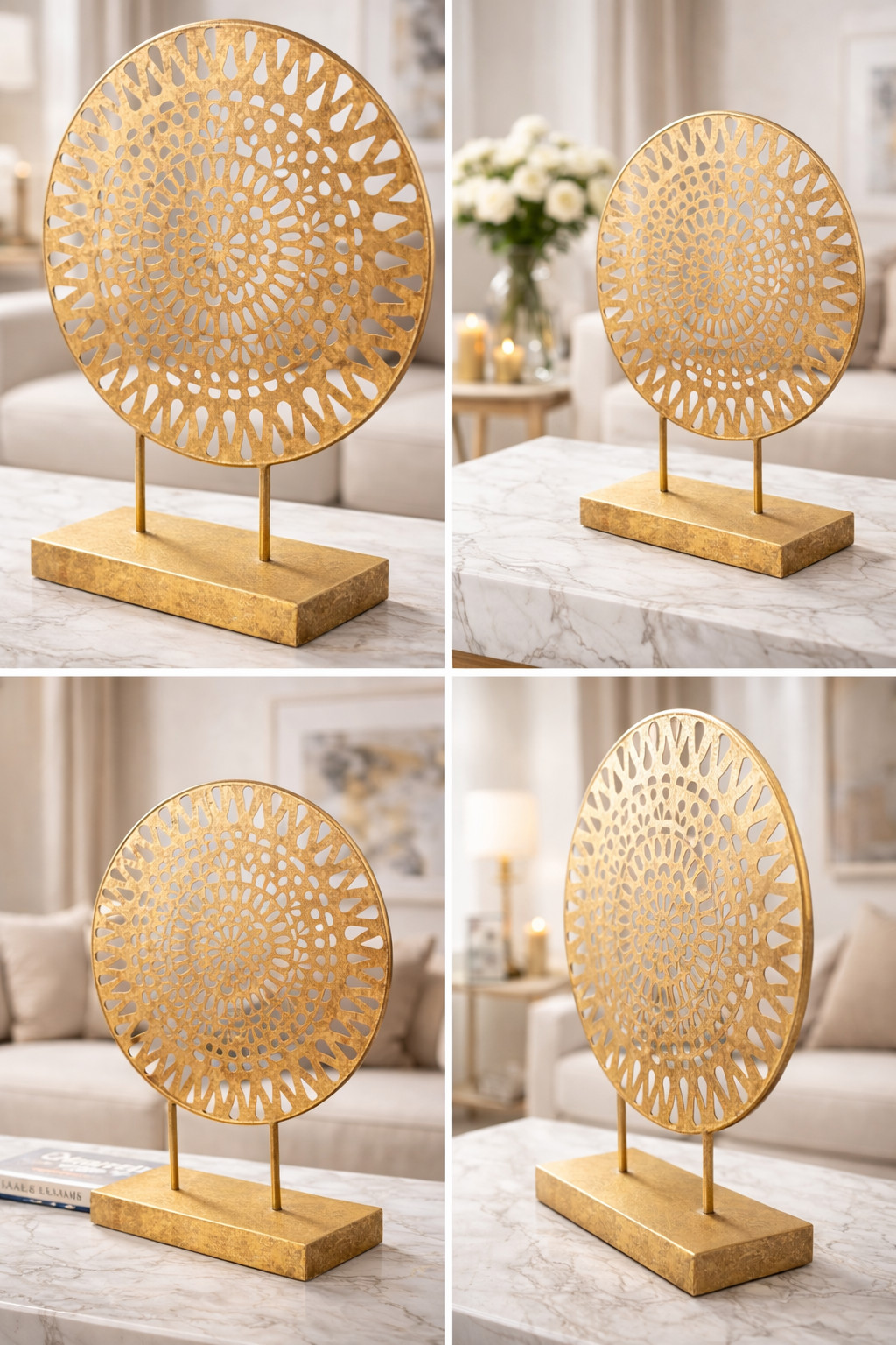 Luxury Metal Decorative Sculpture Tabletop Art Modern Mandala Accent Home Decor