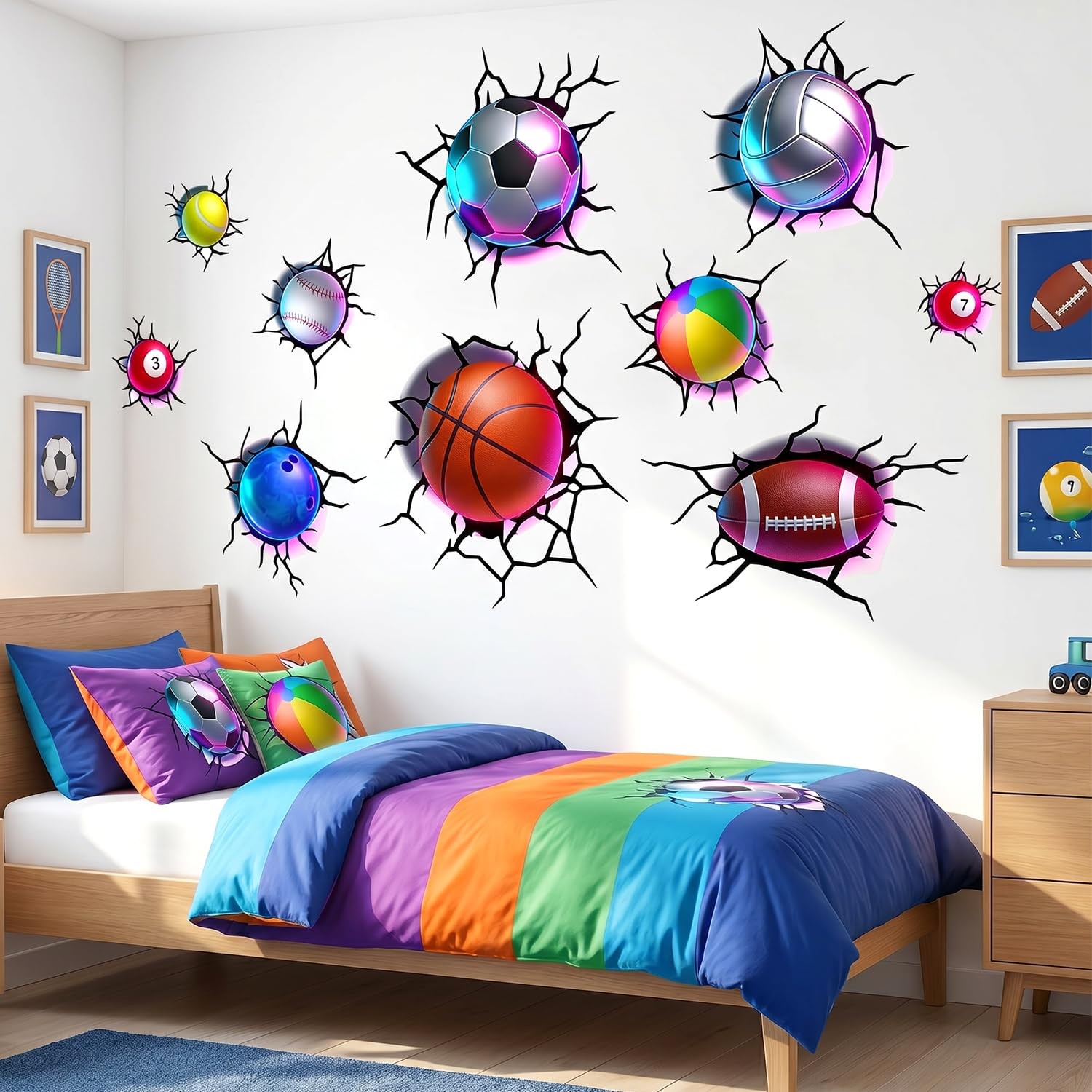 3D Sports Realistic Cracked Wall Decor Art Decals, 10 PCS