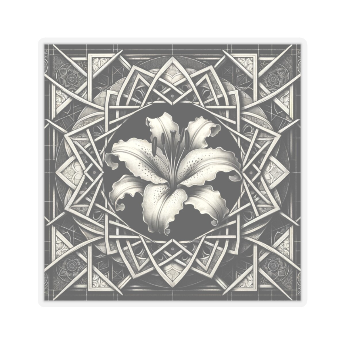 Sticker Art Deco Blooming Lily Geometric Vintage Style Floral 2×2" 3×3" 4×4" 6×6