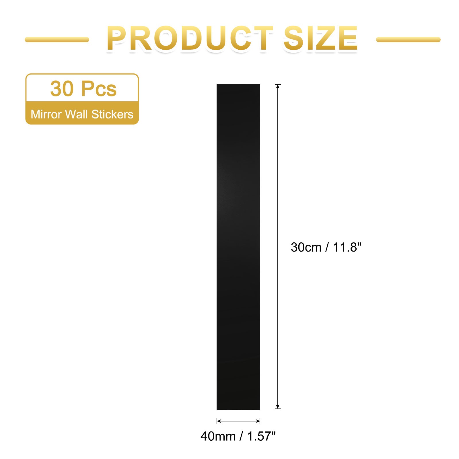 30 Pcs Striped Mirror Stickers, 1.57" x 11.8" Mirror Wall Stickers, Black