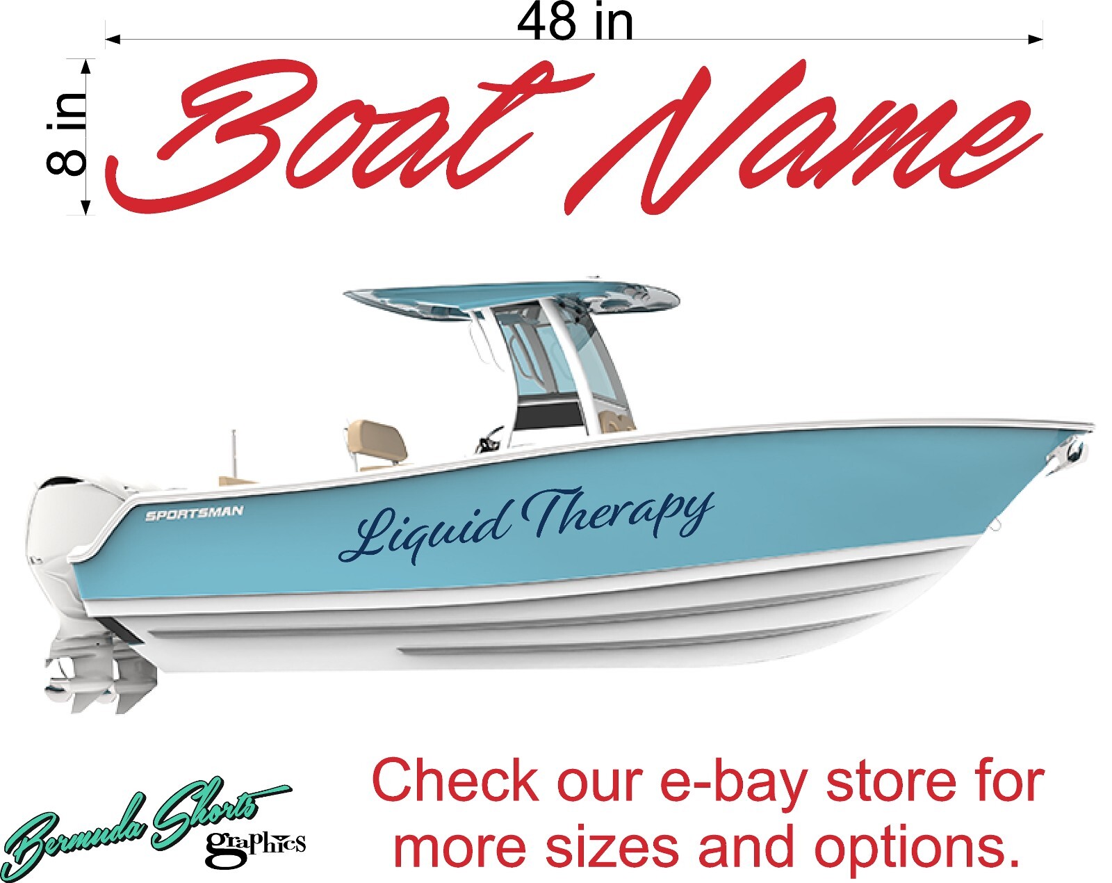 Boat Name Decal 8×48" / Custom Hull Graphic / Premium Marine Vinyl Lettering
