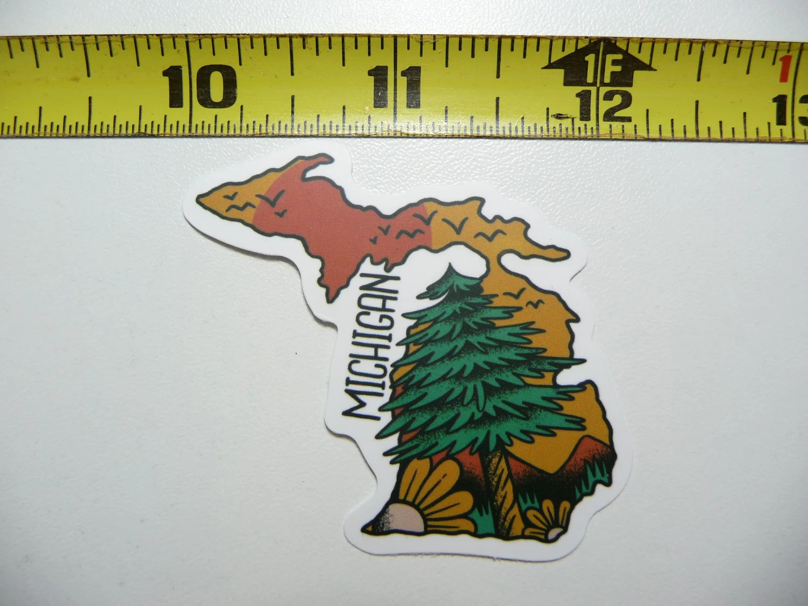 MICHIGAN OUTLINE TREES BIRDS SMALL STICKER DECAL TRAVEL STATE VACATION SOUVENIR