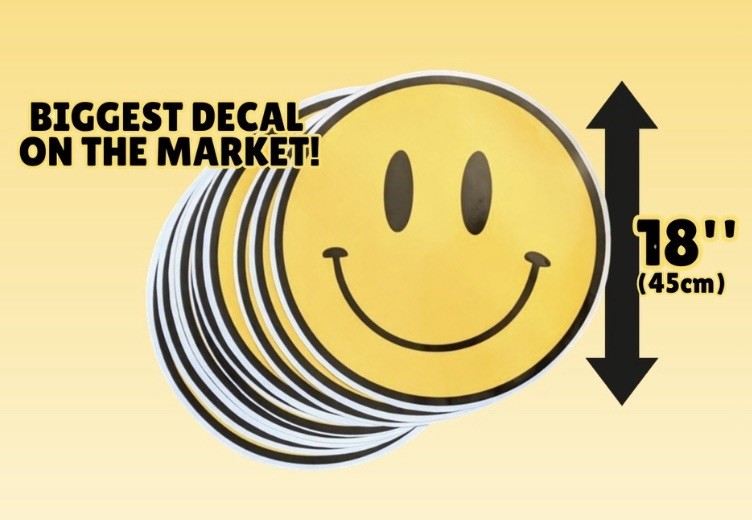 18" JUMBO/GIGANTIC/XTRA-LARGE Vinyl Happy Face Sticker Decal 18" Diameter!