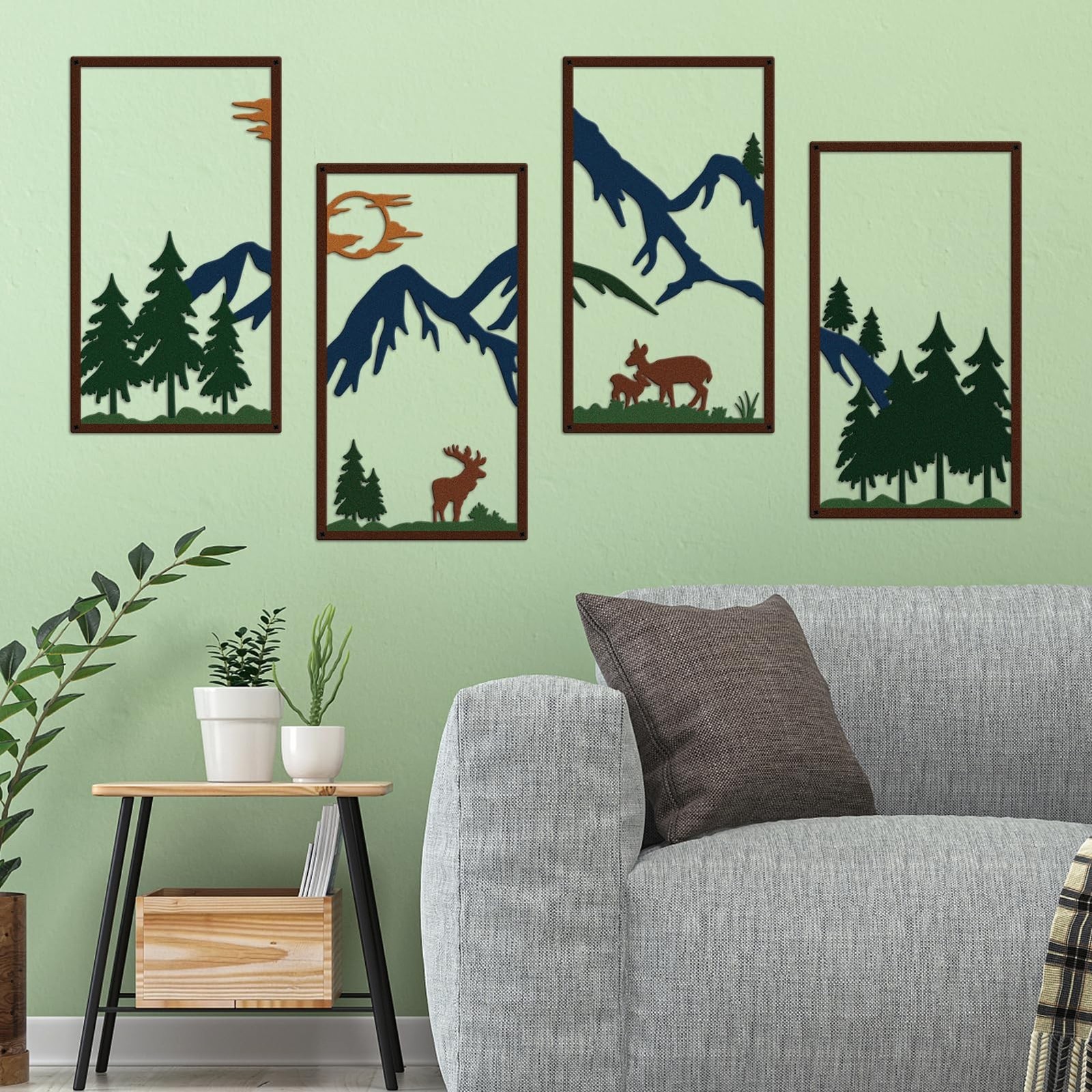 DUOOLN 4 Pcs Mountain Scene Metal Wall Decor, Line Drawing Wall Art, Abstract…