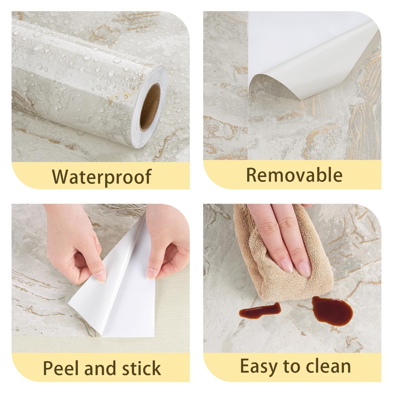 Beige/Gold Marble Contact Paper Peel and Stick Countertop Shiny Marble Counte…