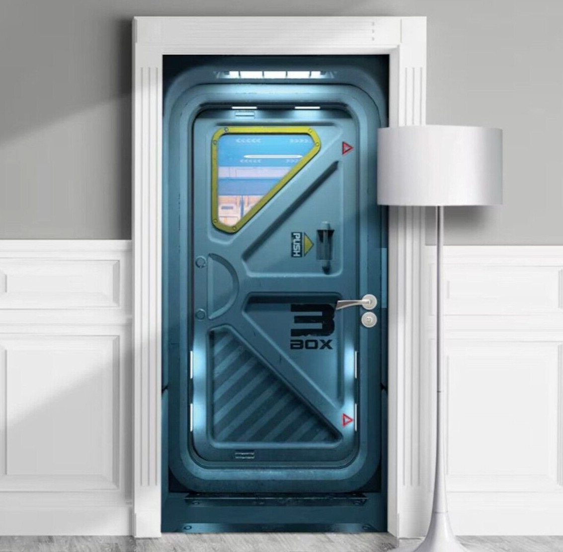 Futuristic Door Wrap, Spaceship Gate, Laminated Spacecraft Decal, Single piece