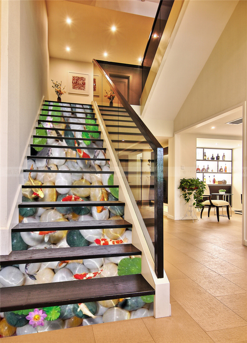 3D Pebbles Fish ZHU025 Stairs Risers Decoration Photo Mural Vinyl Wallpaper Amy