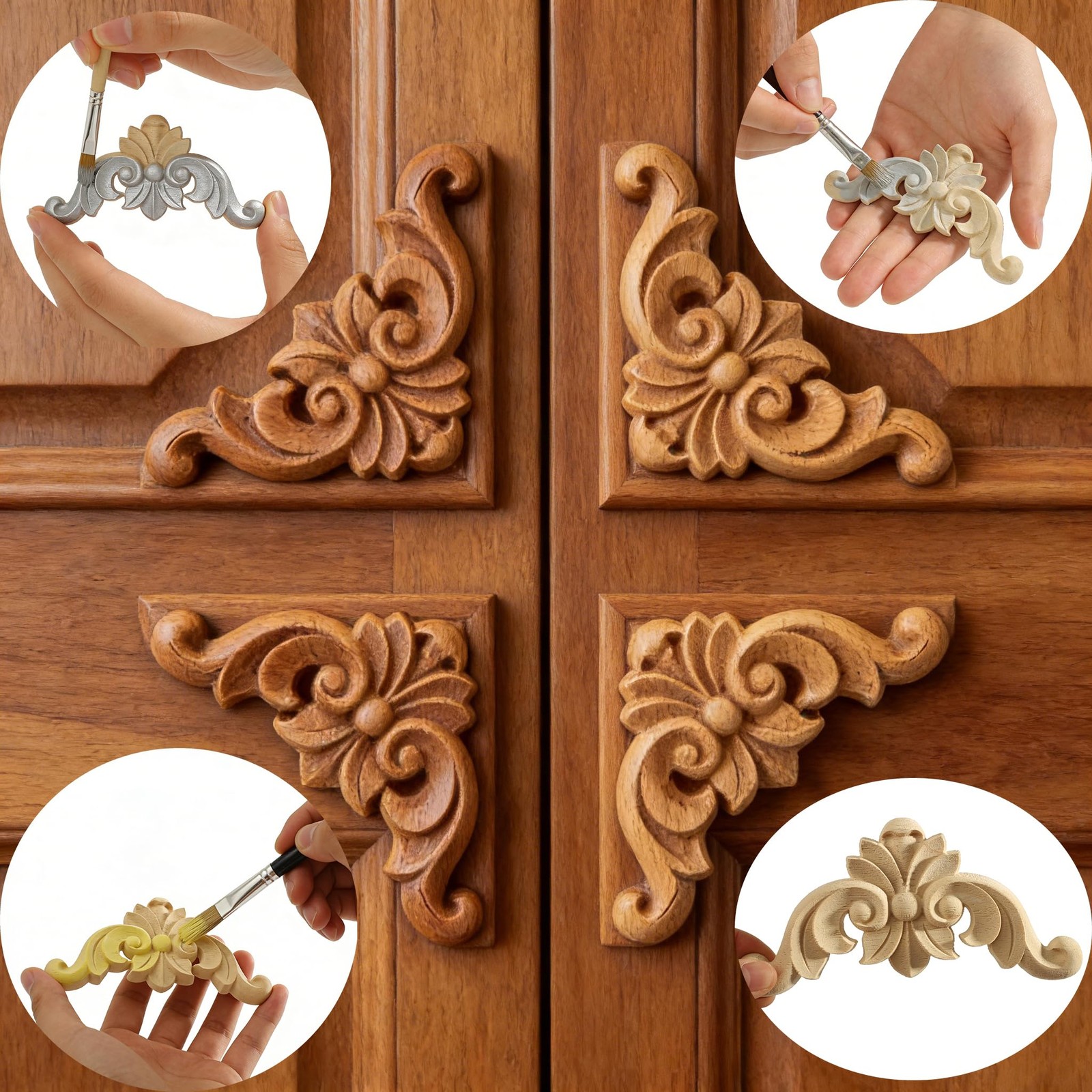 16 Pcs Wood Appliques and Onlays for Furniture Decorative Wooden DIY Wood Car…