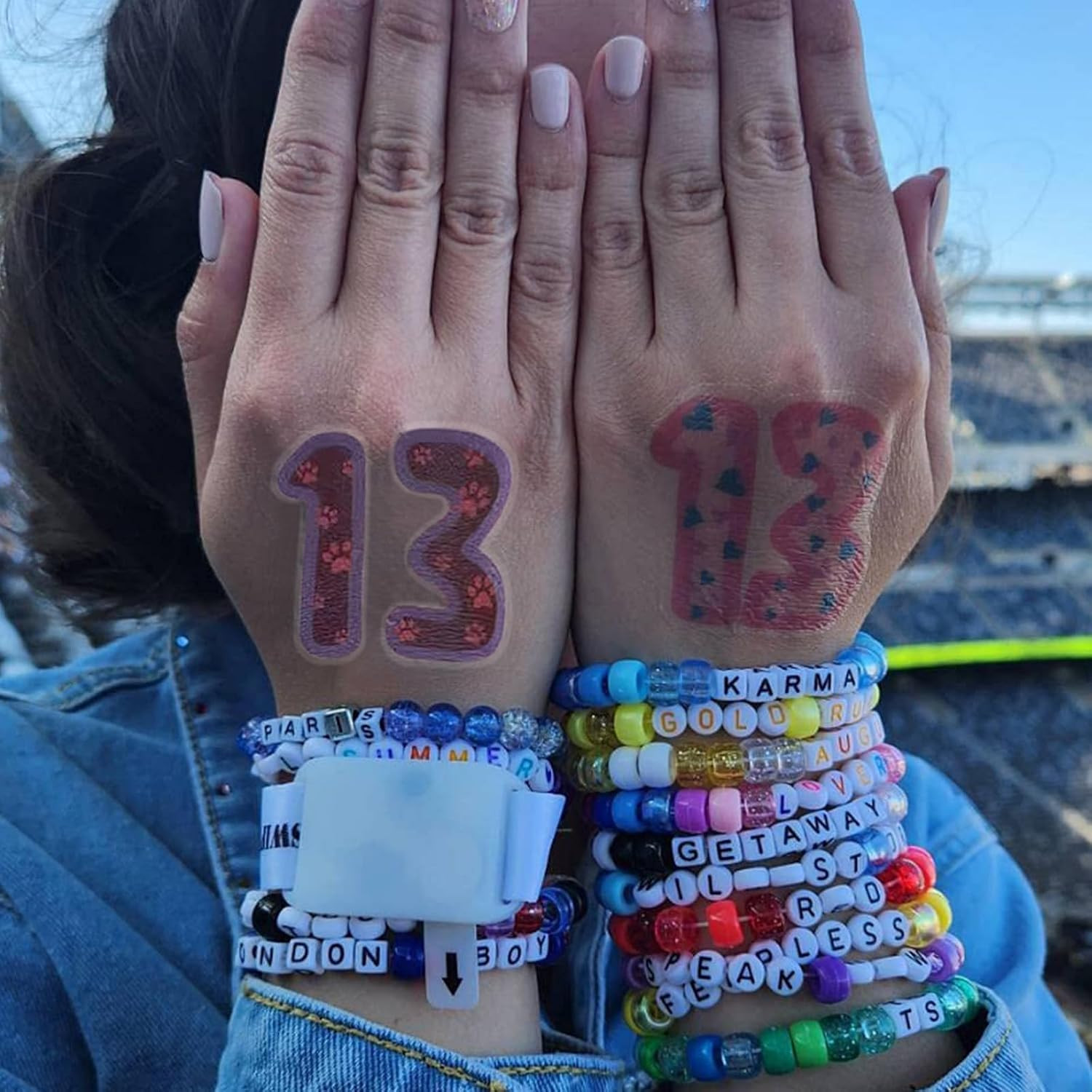 Glow in the Dark Number 13 Tattoo Stickers for Swifties- 48 Pack (32 Glow + 16 R