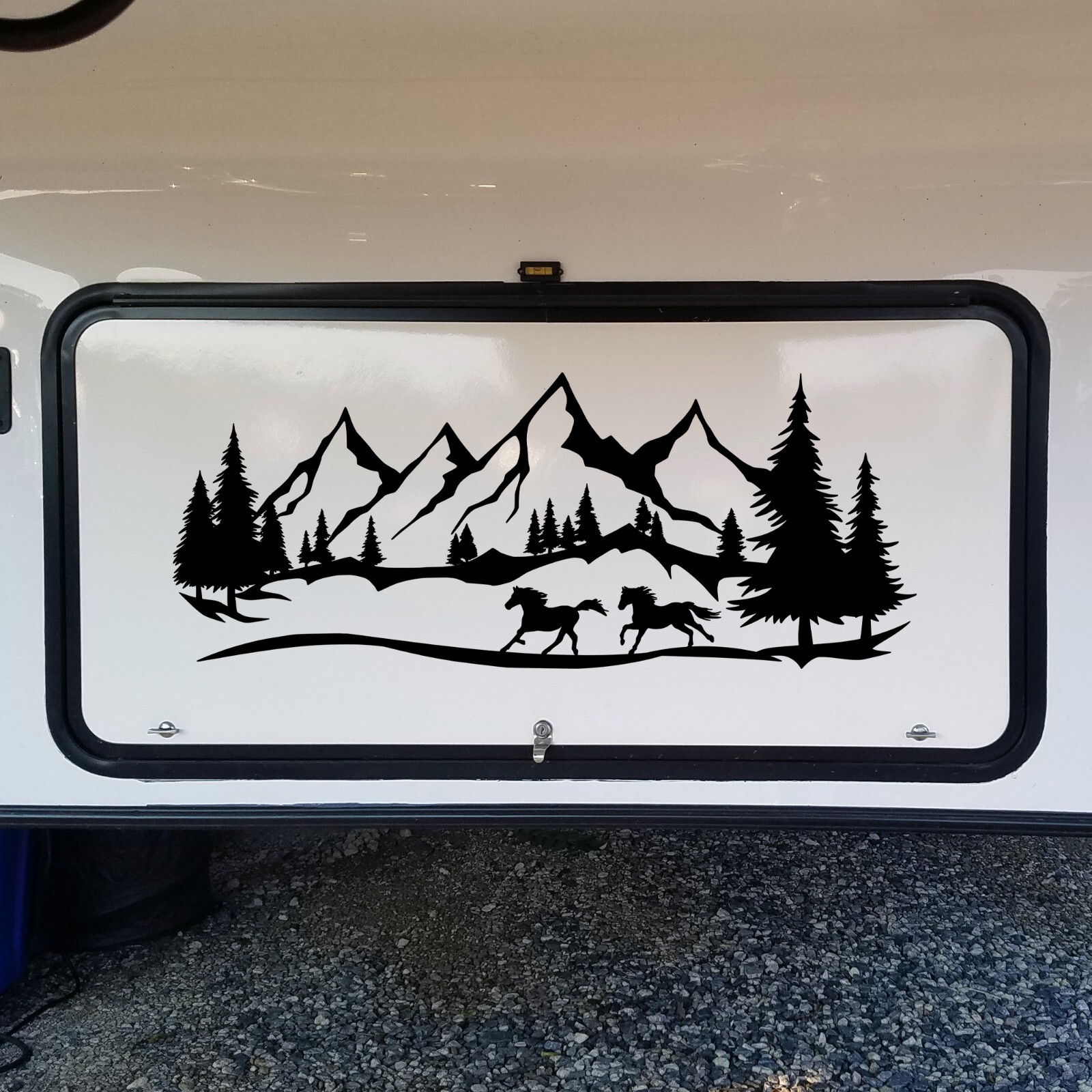 Horses Running Mountains Forest Scene Vinyl Decal V3 – Camper Graphics – Die Cut