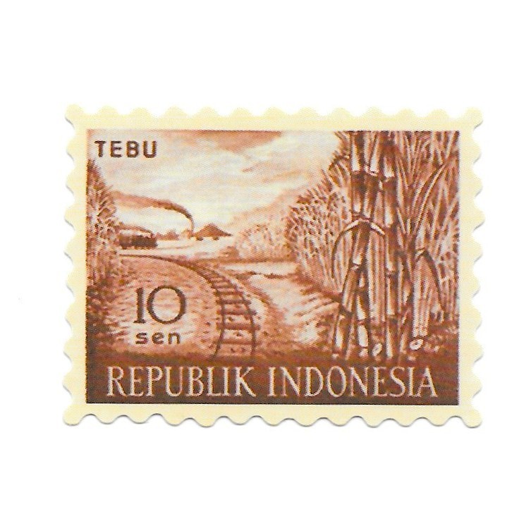 Vintage Indonesia Postage Stamp Sticker 10 Sen Tebu Sugar Cane Vinyl Decal Train