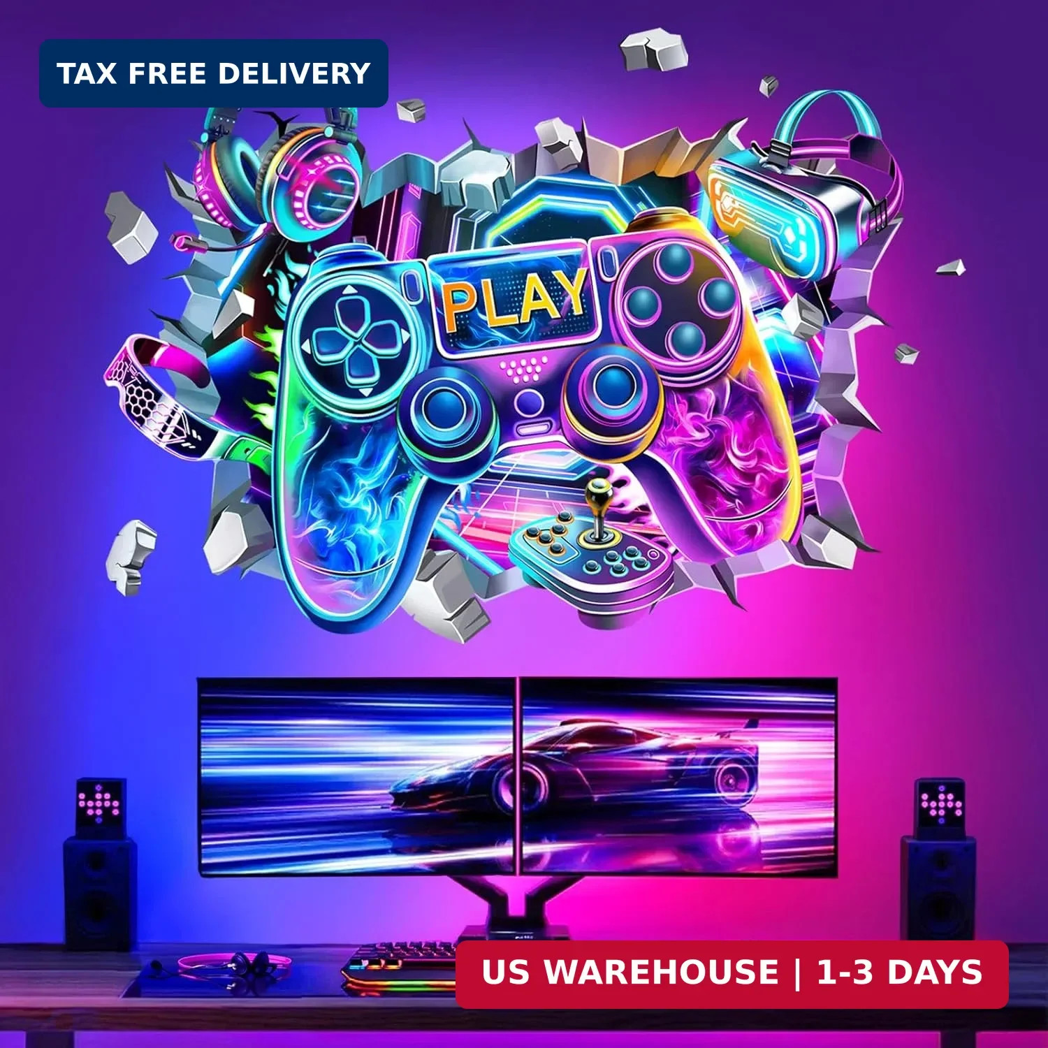 Large 3D Game Wall Decals Video Gaming Gamer Controller Joystick Wall Stickers