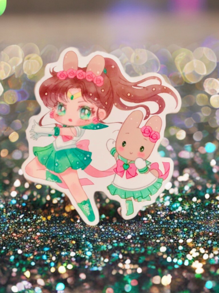 Sailor Moon x Sanrio Sticker SET OF 6, Clear Decals 3.5” Hello Kitty Kuromi