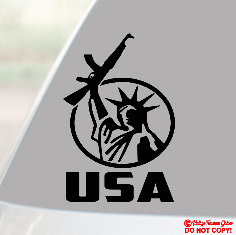 USA STATUE OF LIBERTY HOLDING ASSAULT RIFLE VINYL DECAL STICKER WINDOW BUMPER