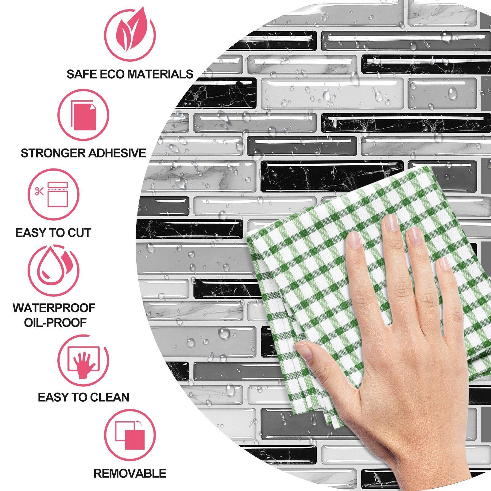 5 Grey Marble Tile Stickers 12×12" Self Adhesive Backsplash Waterproof 5 Sq Ft
