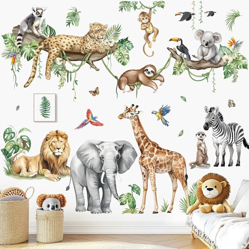 Jungle Animals Wall Decals Stickers Kids Room Nursery Decor Removable Waterproof