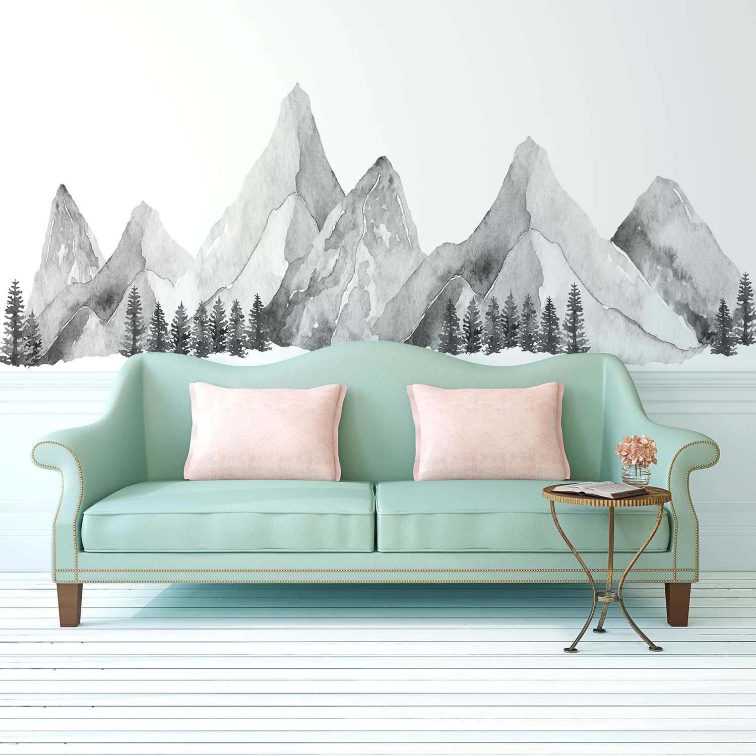 Large Mountain Wall Decals, Gray Pine Tree Peel and Stick Vinyl Wall Stickers…